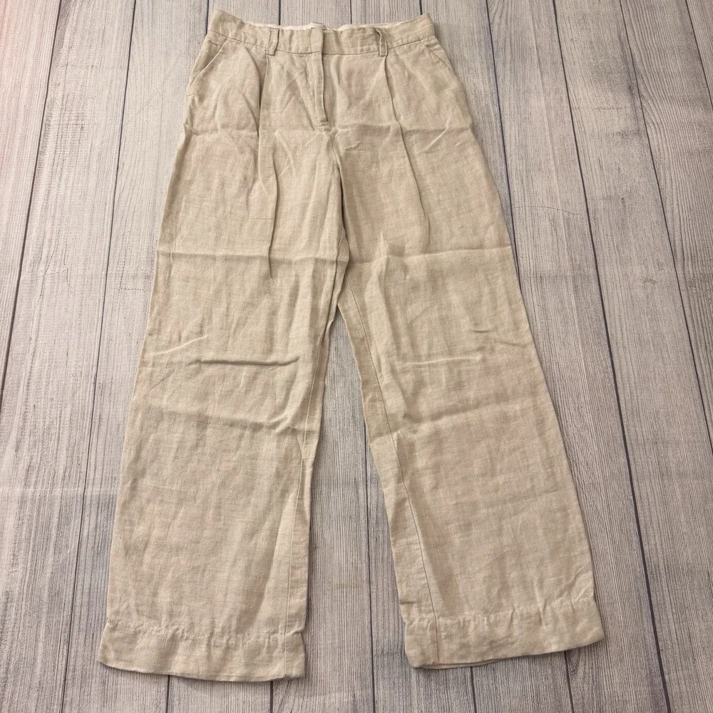 Reformation Linen Wide Leg Cropped Pants Women Size 4 Beige High Rise Inseam 25